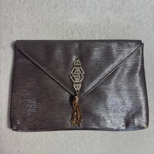 Silver Evening Clutch Bag with Strap by Kate Landry